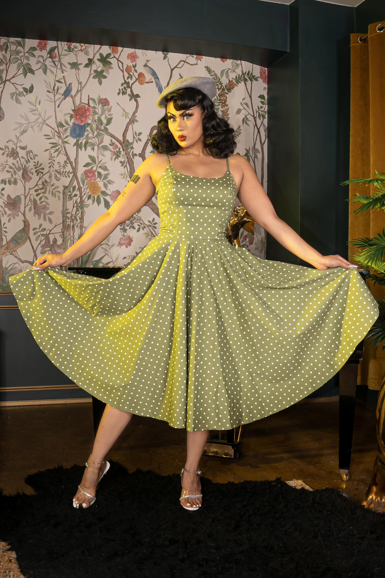 Peggy Circle in Olive Polka Dot