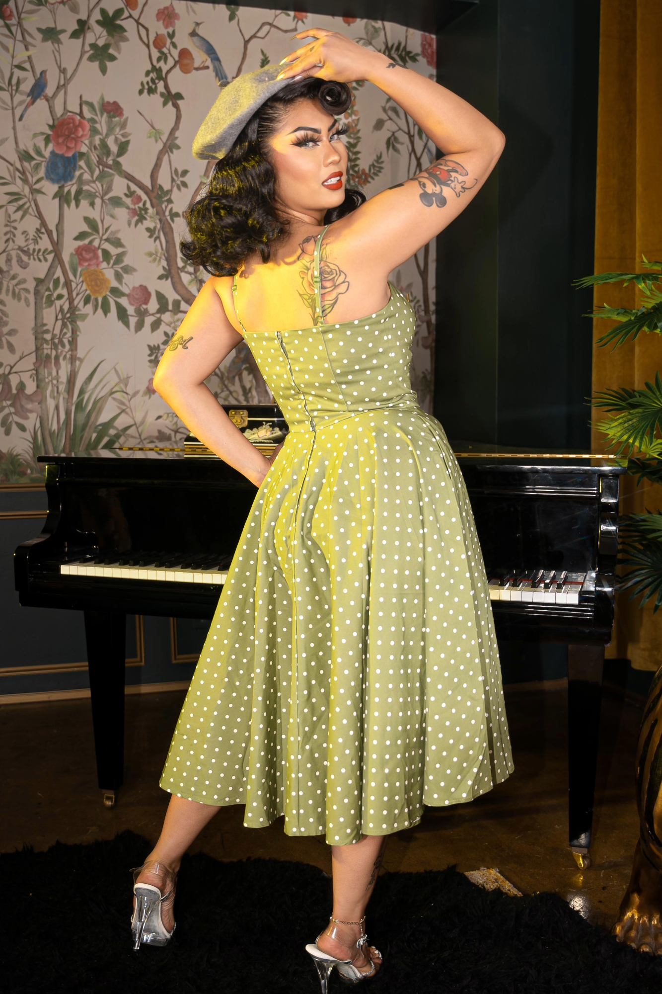 Peggy Circle in Olive Polka Dot