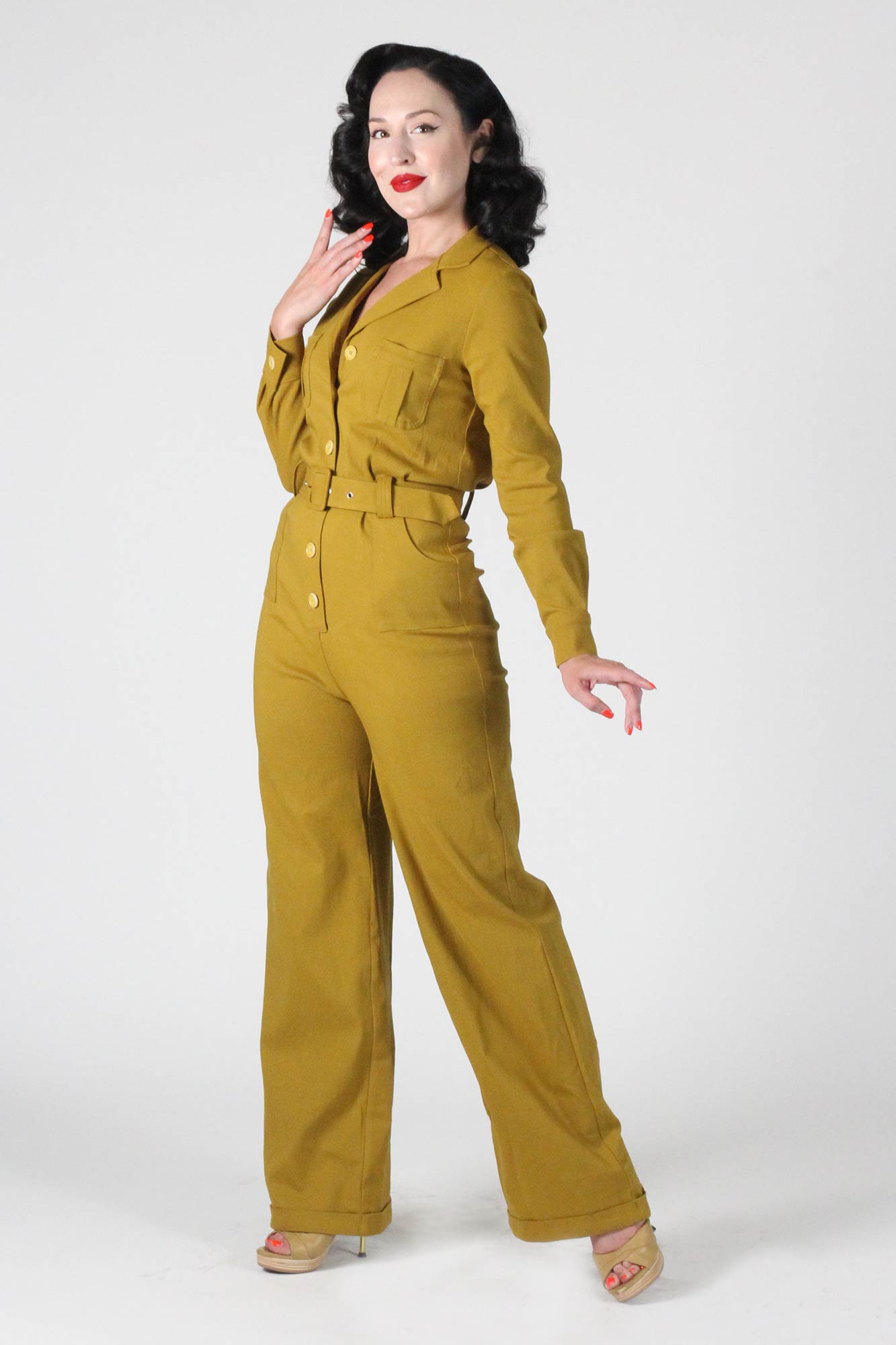 Florence Coverall in Mustard Wide Leg