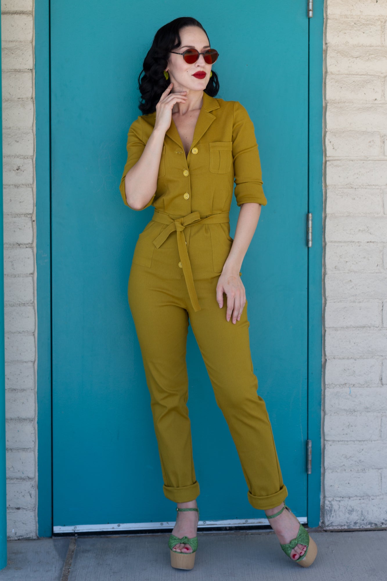 Florence Coverall in Mustard Straight Leg