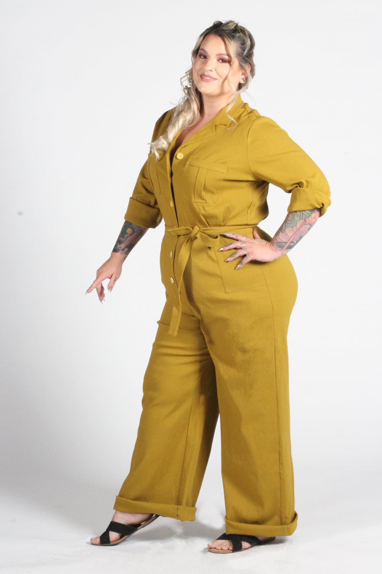 Florence Coverall in Mustard Wide Leg