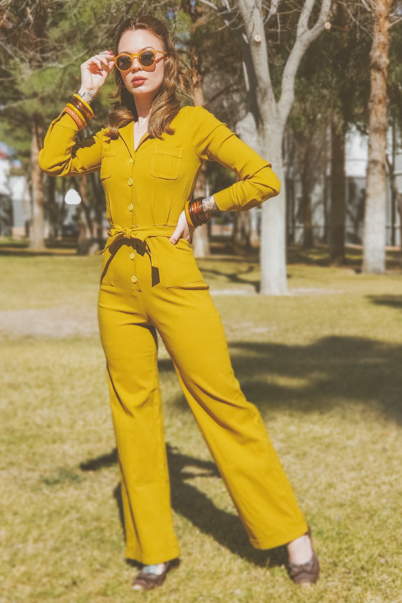 Florence Coverall in Mustard Wide Leg