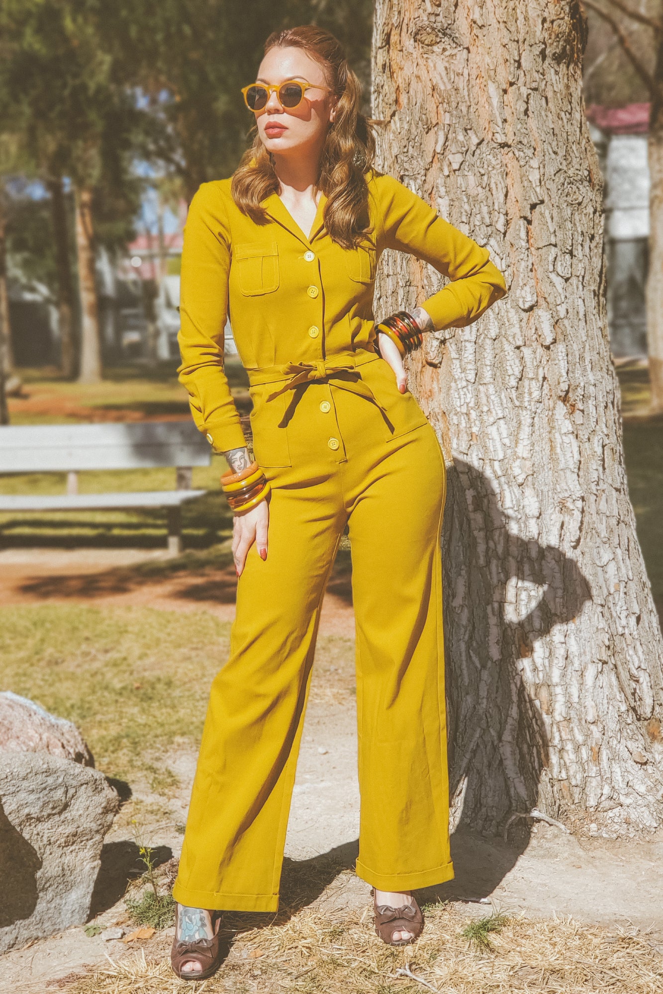 Florence Coverall in Mustard Wide Leg