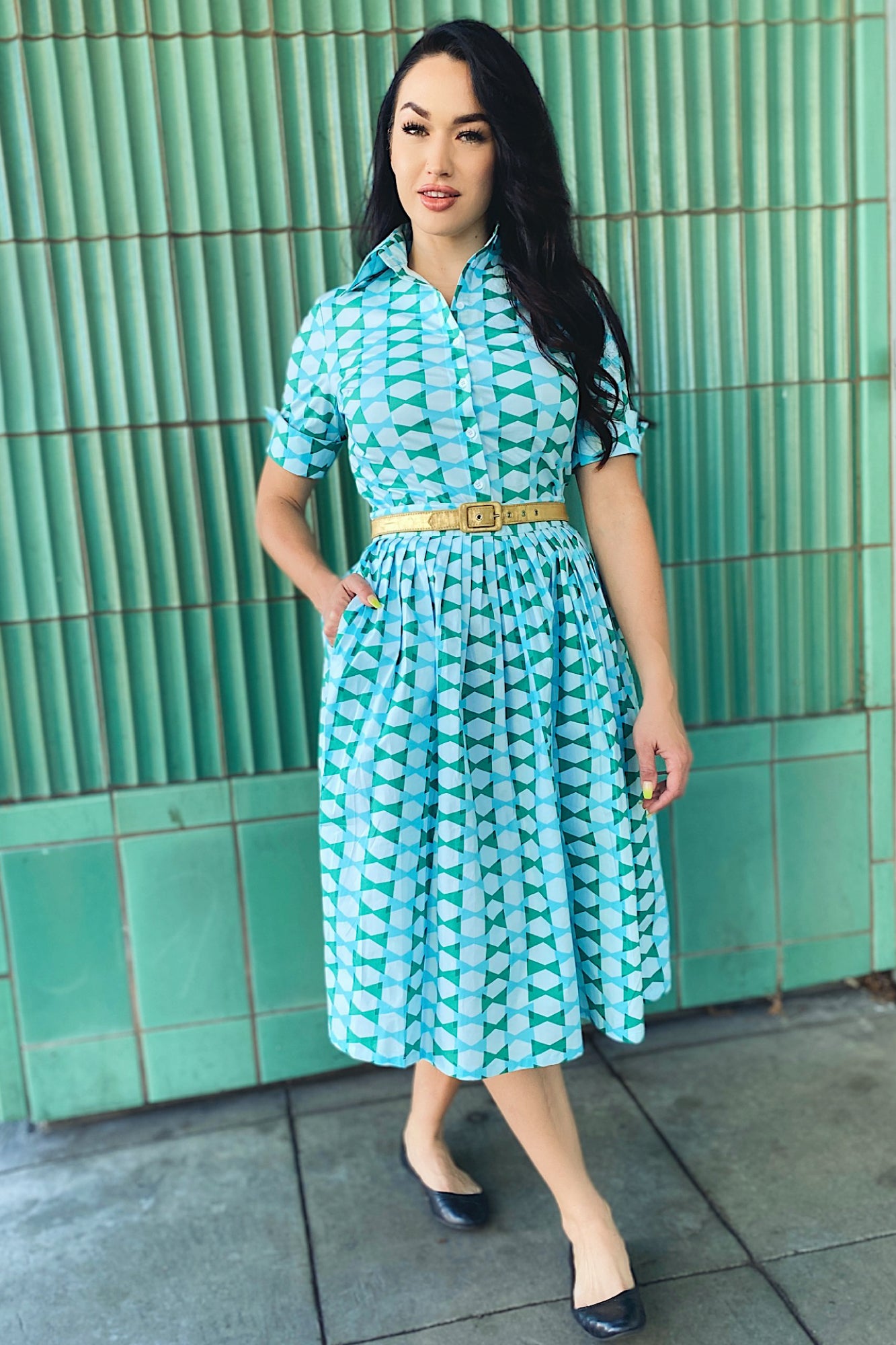 Lori Ann Blouse in Blue Lagoon Bow Ties Print