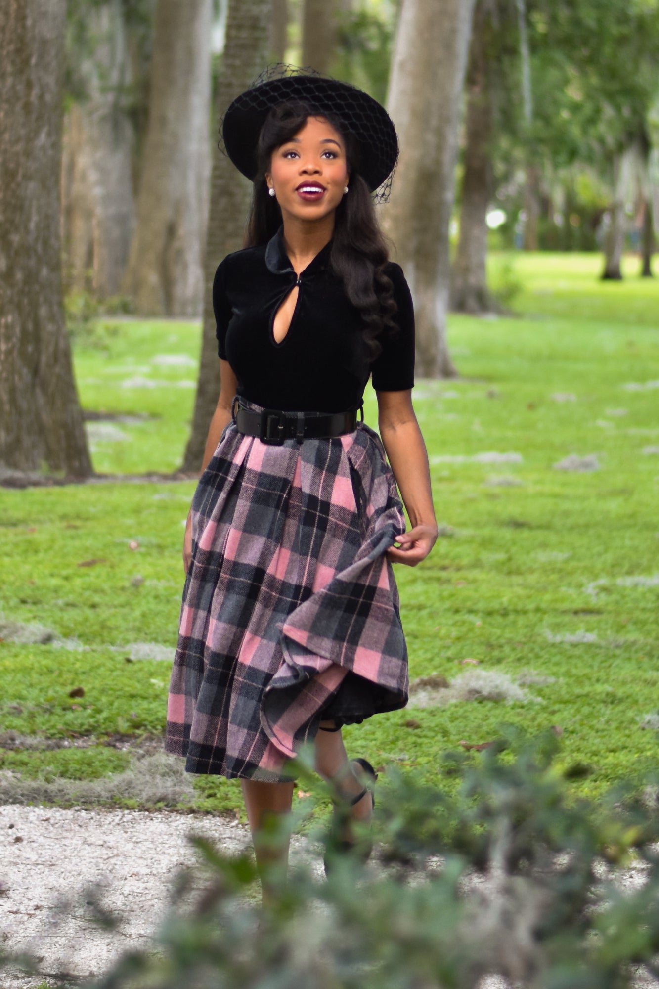 Tabitha Skirt & Scarf in Pink/Black