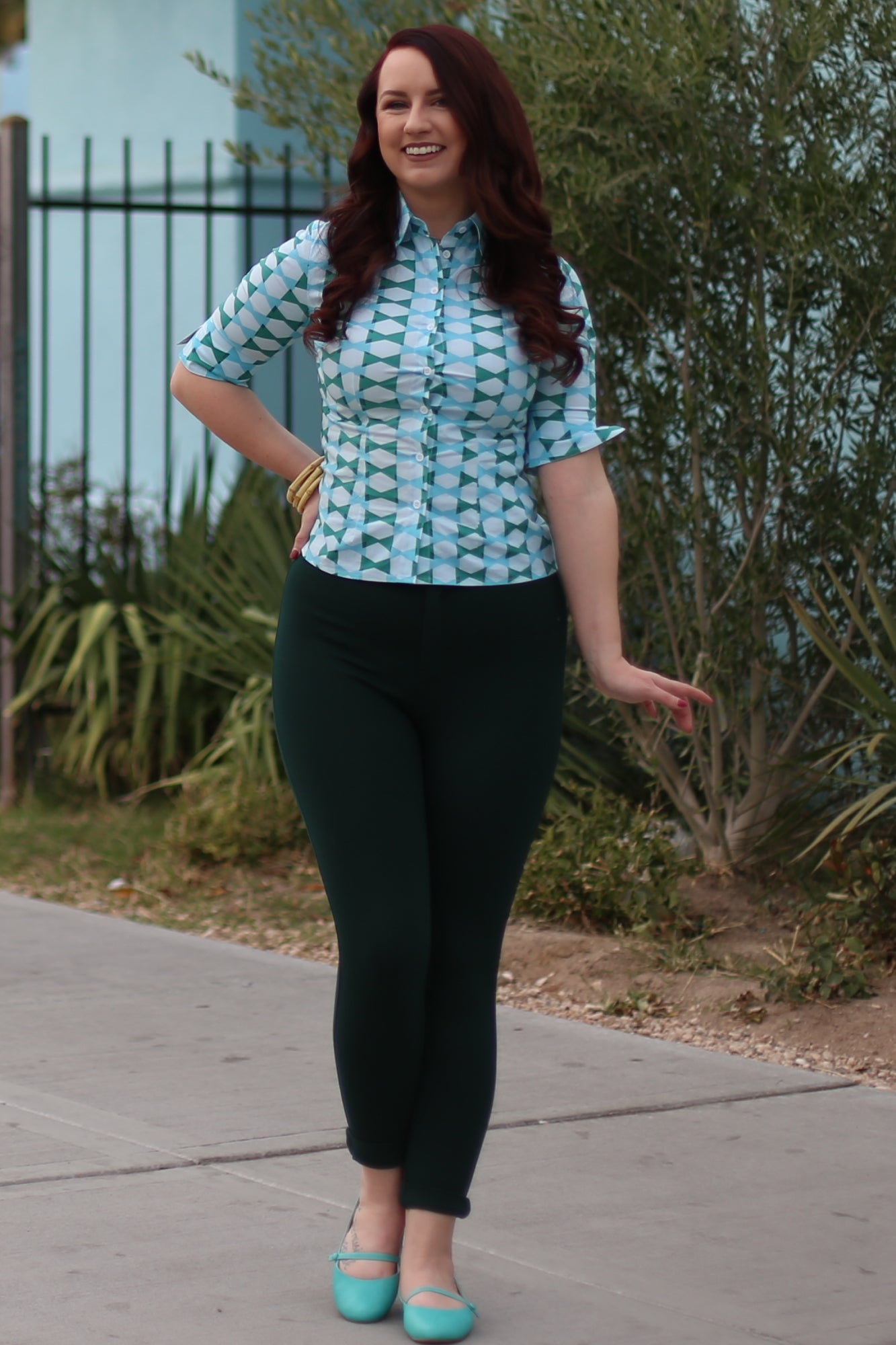 Lori Ann Blouse in Blue Lagoon Bow Ties Print